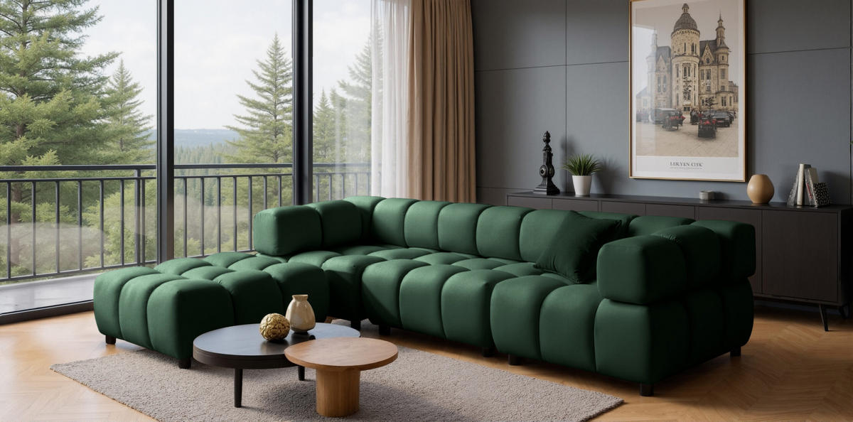 ECKSOFA L-Form Bolla, stoff Bluvel, Grün, Links - Grün, Holz (288/192cm) - Kaiser Möbel