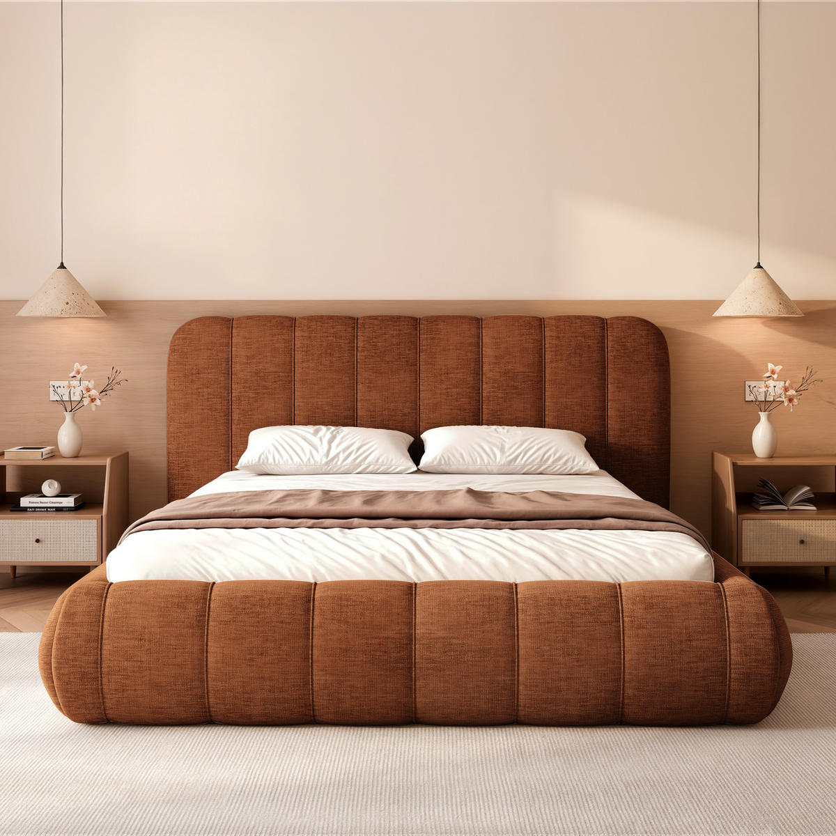 POLSTERBETT Gallo 160x200 cm Braun Chenille – (Doppelbett mit Bettkasten, Lattenrost, voluminöses Kopfteil) - Braun, Holz/Holzwerkstoff (160/200cm) - Ravio