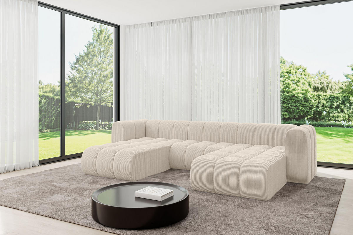 WOHNLANDSCHAFT modulares Sofa Joren-U1 - 319x177x70 cm Beige - Beige, Holzwerkstoff/Textil (319/70/177cm) - ALTDECOR