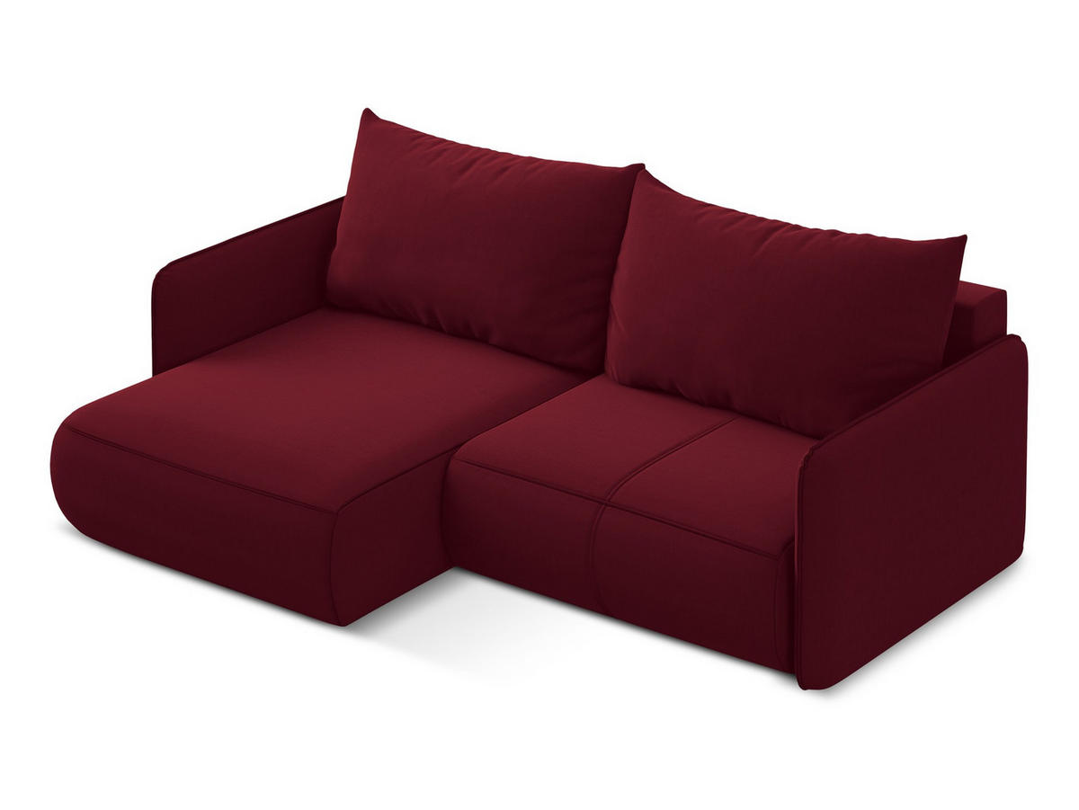 ECKSOFA mit Schlaffunktion Samt Stoff Rot - Bordeaux/Rot, Kunststoff/Textil (148/207cm) - Makamii