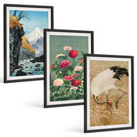 BILDER SET 3er Set - 40x60 cm Schwarzer Rahmen - Berglandschaft, Fluss, Blumen, Kraniche - Schwarz, Kunststoff (40/60cm) - TULUP