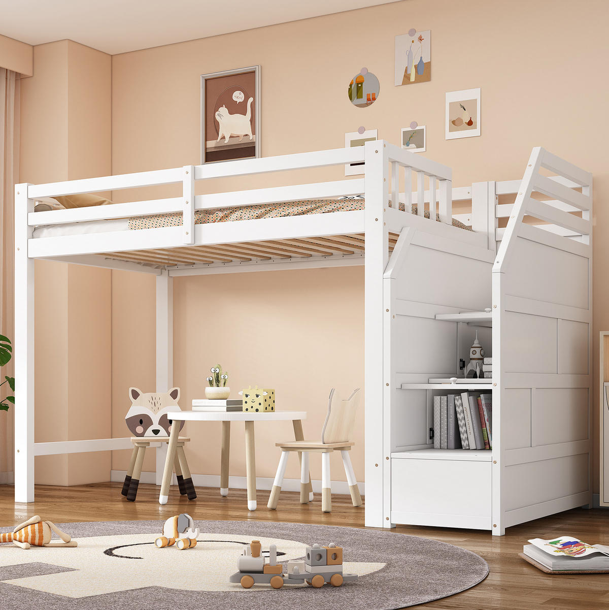 HOCHBETT 90/200 cm aus Kiefernholz mit Geländer, Weiß - Weiß, Holz (90/200cm) - OKMYHOME