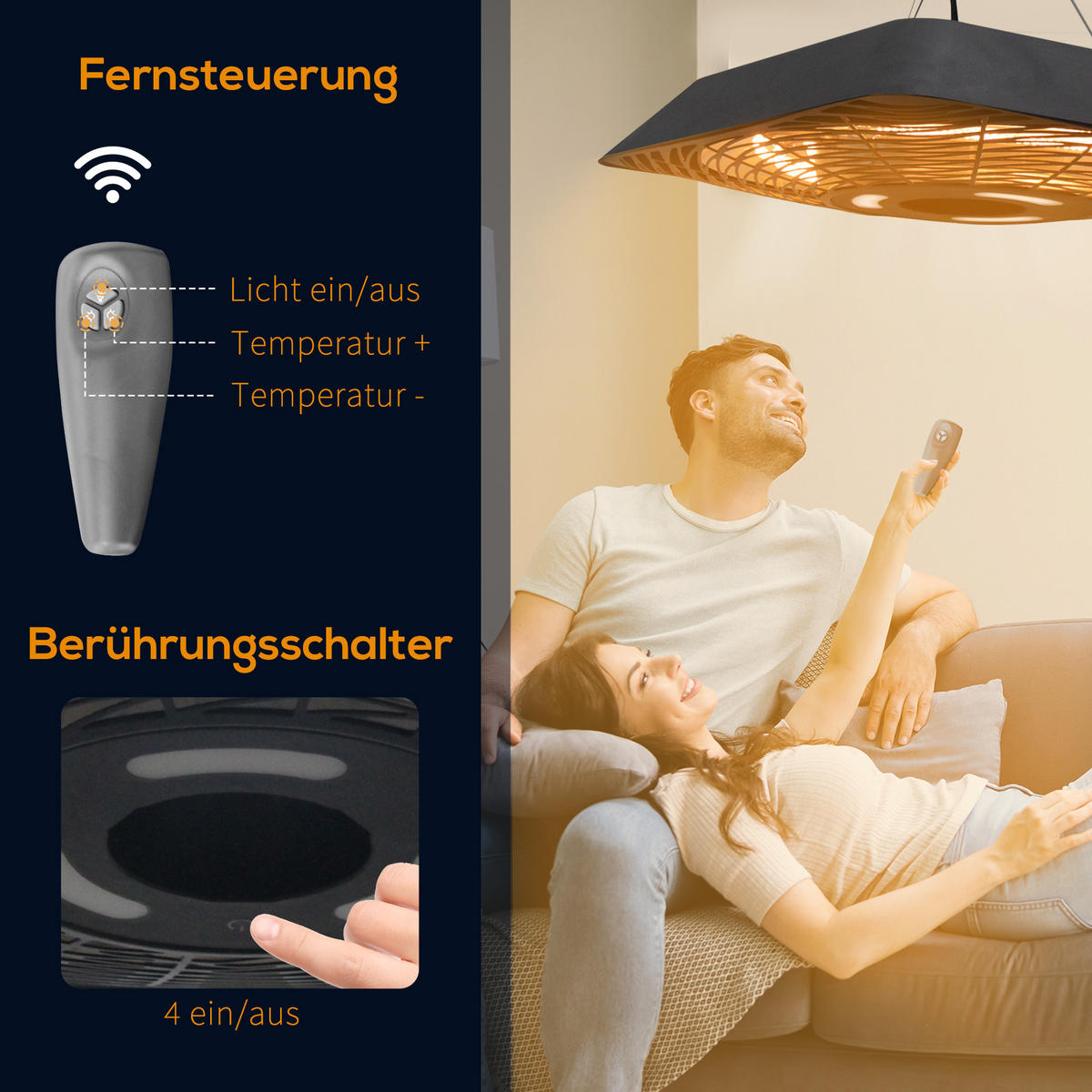 HEIZSTRAHLER, Aluminium, Metall, Schwarz - Schwarz, Glas/Kunststoff (45/10/45cm) - Outsunny