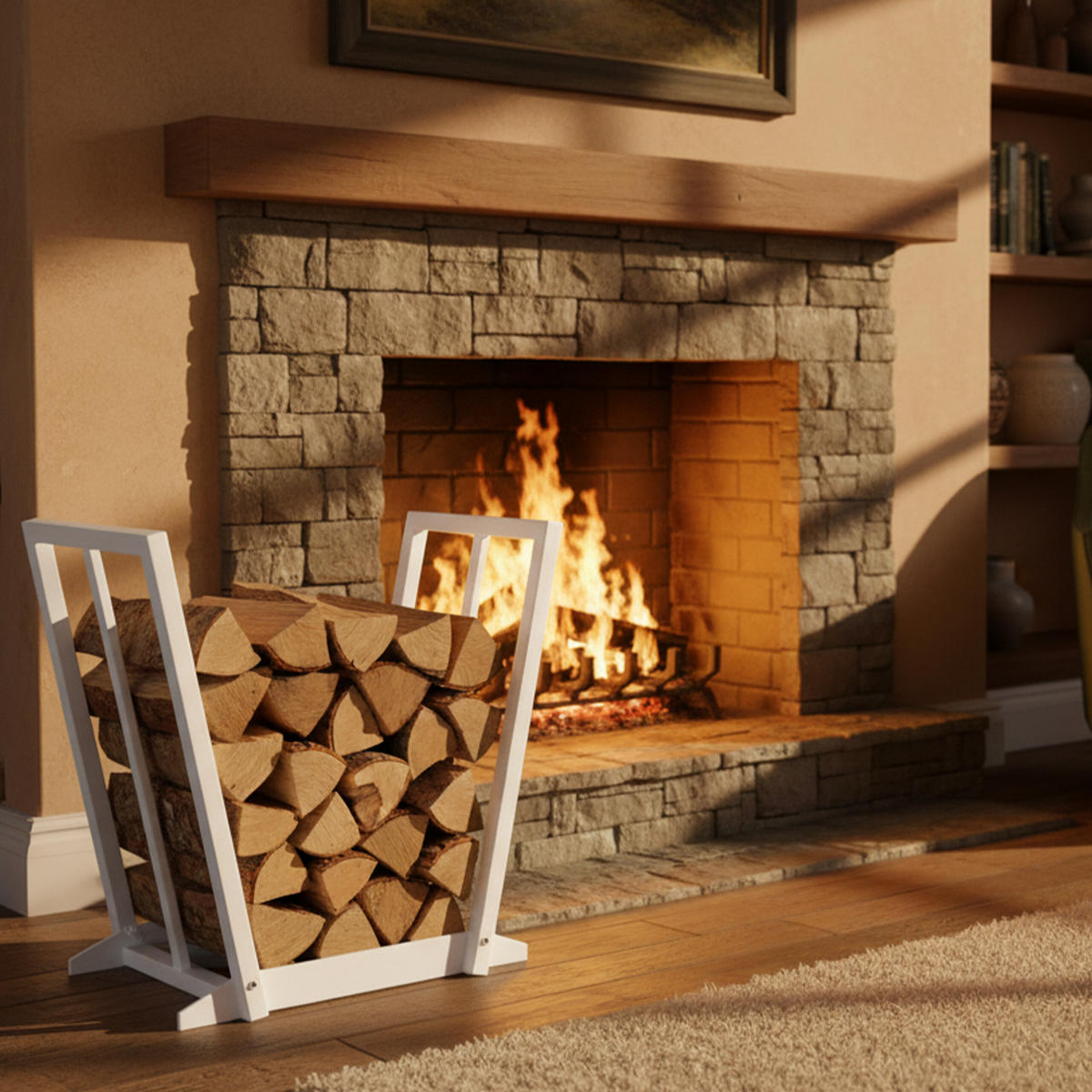 KAMINHOLZREGAL - Weiß, Metall (62/55.5/35cm) - Relaxdays