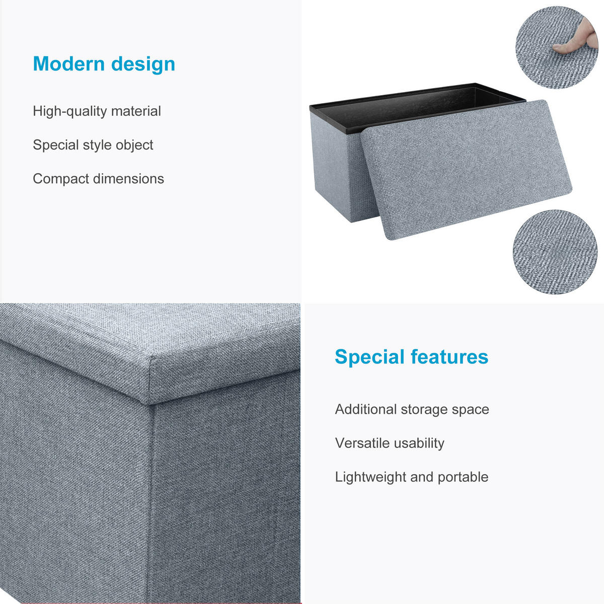 SITZBANK Faltbar in Leinen Optik 78/38/38 cm (Grau) - Grau, Textil (78/38/38cm) - Intirilife