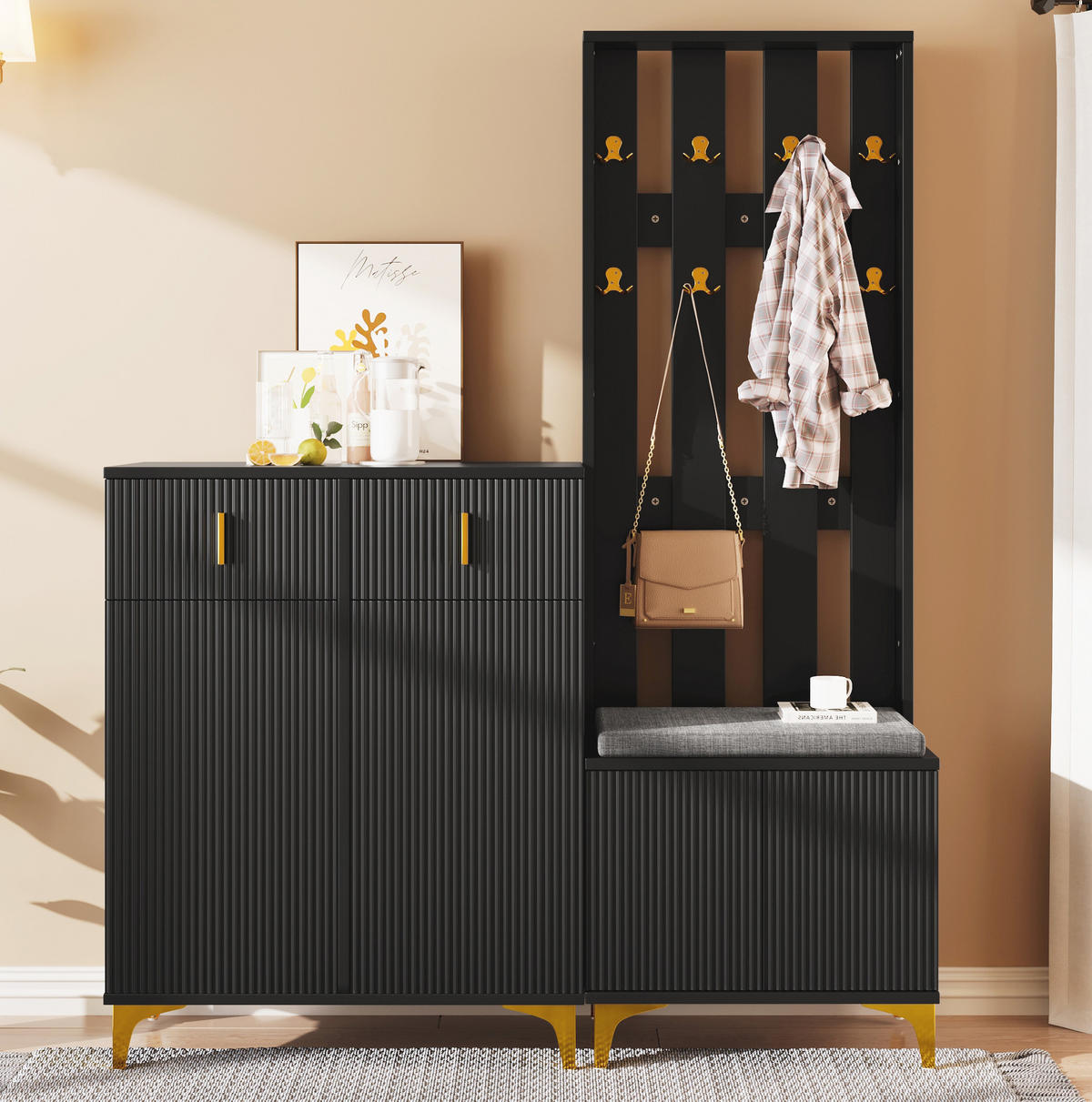 SCHUHSCHRANK 83/35/101 cm & 60,5/35,2/180,5 cm in Schwarz - Schwarz, Holzwerkstoff (83/101/35cm) - Flora Grace