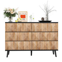 KOMMODE, 6 Schubladen, mit schwarzen Metallbeinen und erhabenen Fronten, 120x40x85 cm, Schwarz und Natur - Naturfarben, Holzwerkstoff (40/85/120cm) - Modfu