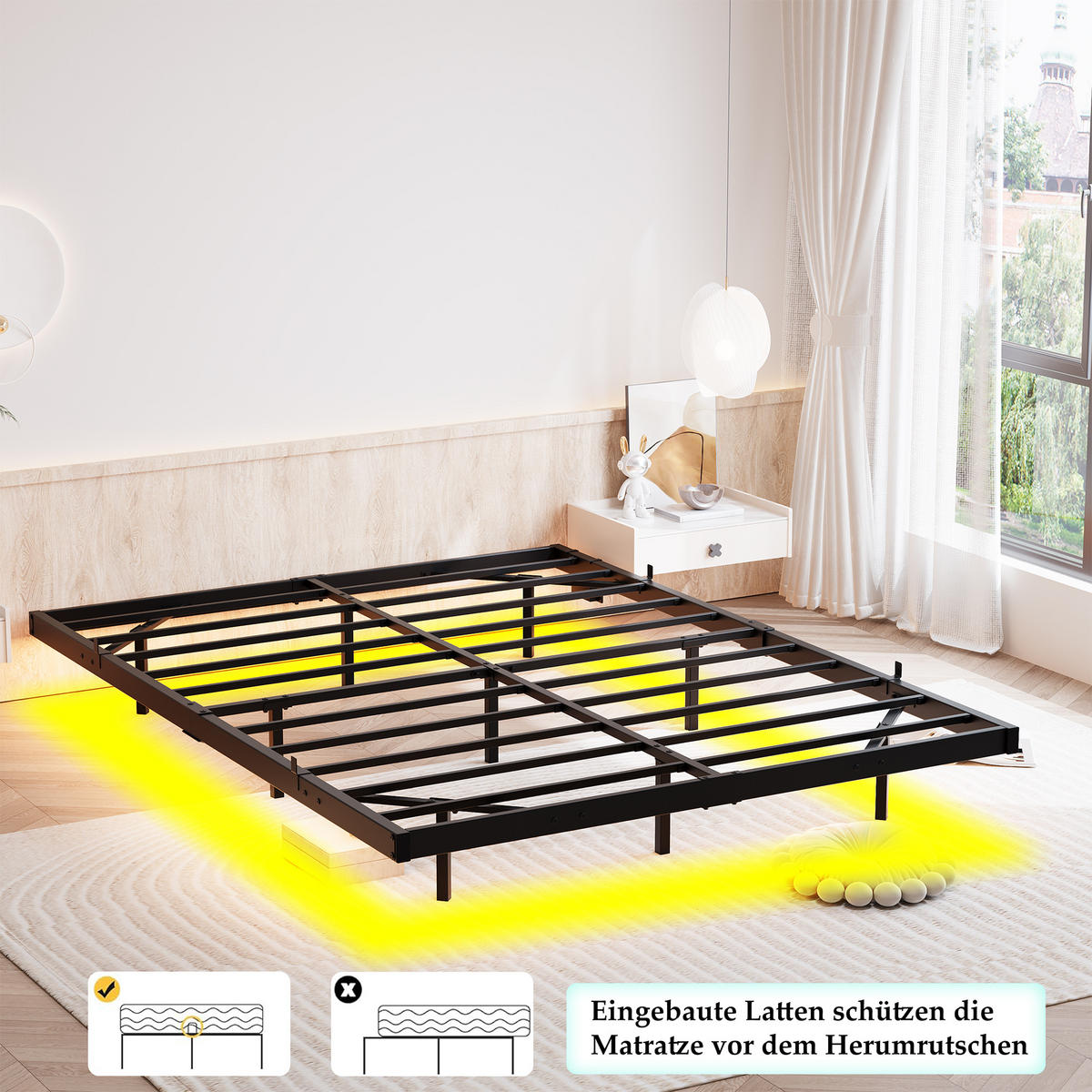 METALLBETT 140/190 cm DE-35510 mit LED und Ladestation Schwarz - Schwarz, Metall (140/190cm) - ComfortXL