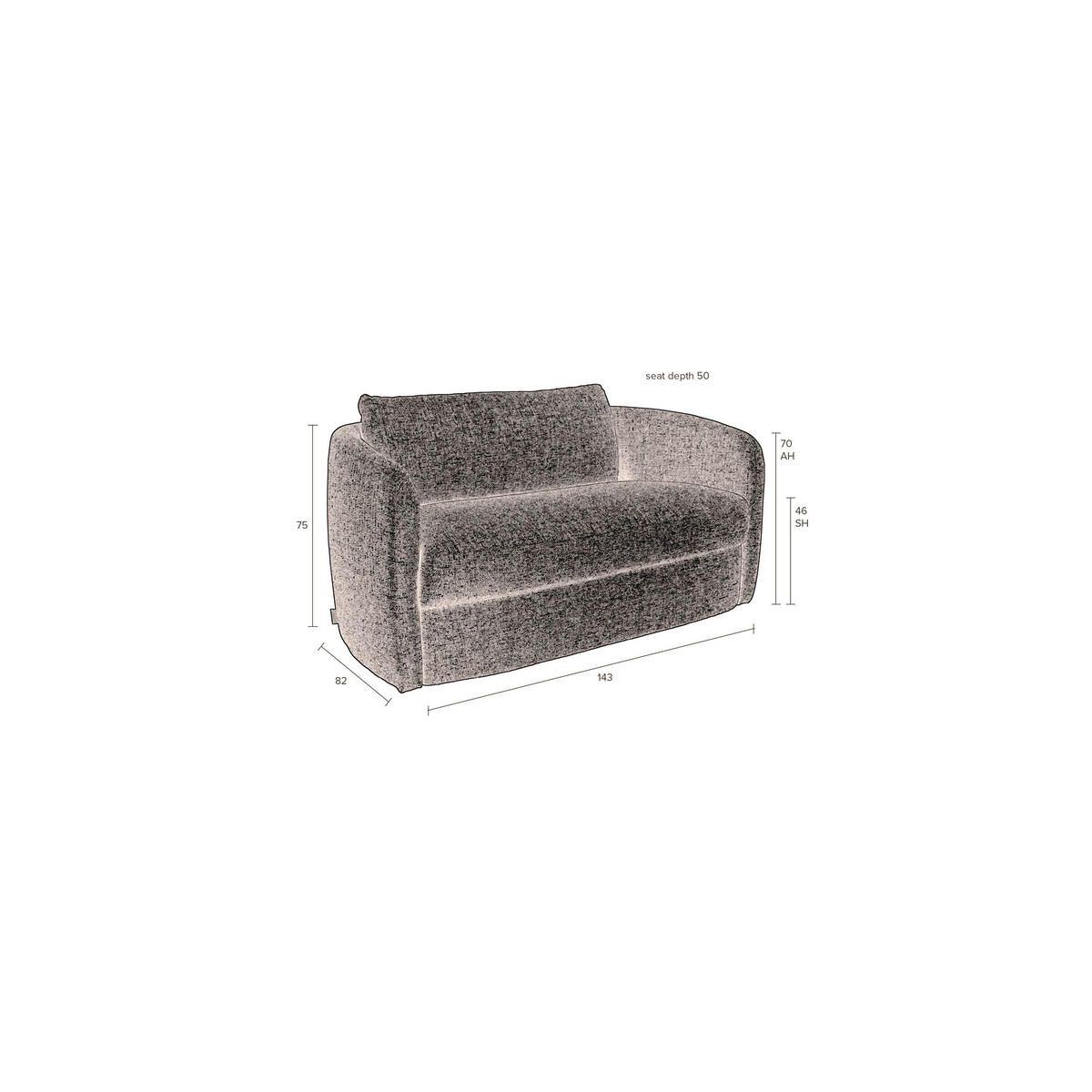 SOFA 2-SITZER Boho Stein - Grau, Kunststoff (143/75/82cm) - Dutchbone