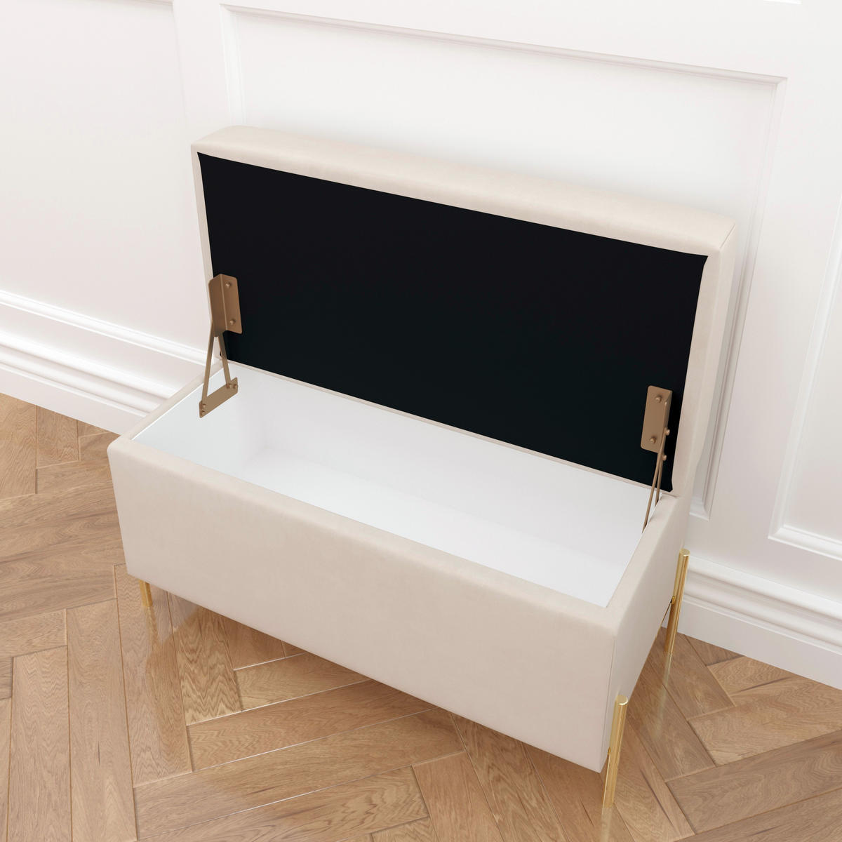 HOCKERBANK Borgo Mit Stauraum, Samt Beige, Metal Gold - Beige/Goldfarben, Holzwerkstoff/Metall (80/46/37cm) - Dancan