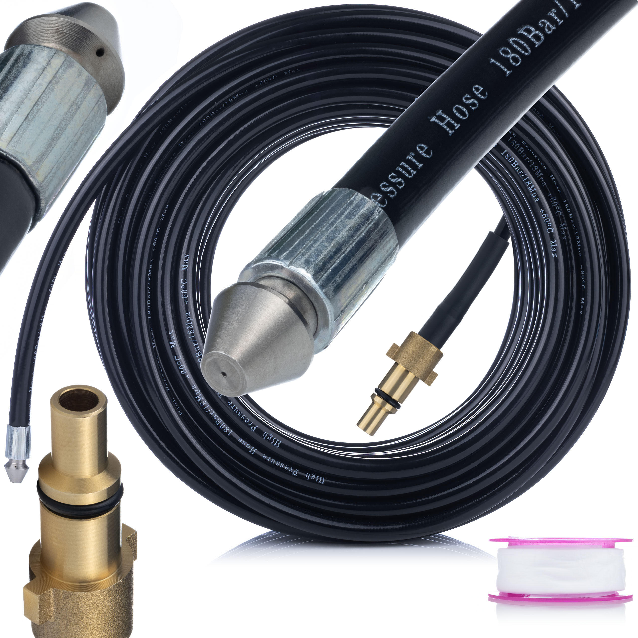 SCHLAUCH Universal Kanalschlauch, 15 m, Düse 1+3, 160 bar, 60 °C, Bajonettanschluss, 1/4 Zoll Gewinde - Multicolor, Kunststoff/Metall (28/7/28cm)