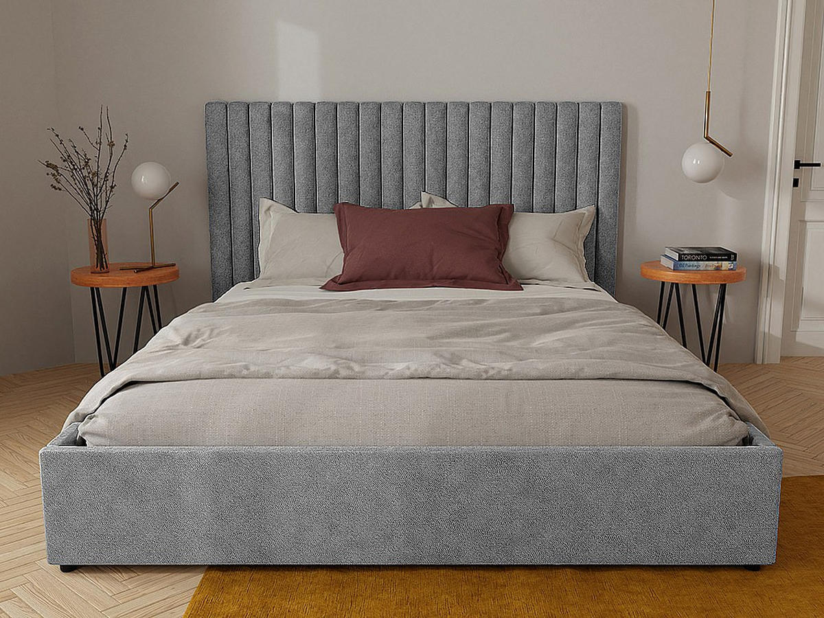 BETT mit Bettkasten - 2 Personen - Stoff - Grau - Grau, Textil (160/200cm) - Vente-Unique