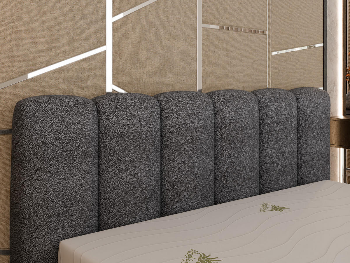 POLSTERBETT ZAIRA 180 x 200 cm mit Bettkasten und Lattenrost, 7-Zonen-Taschenfederkernmatratze CIRA (24 cm) – Beige - Beige, Holz (180/206cm) - Panda Möbel