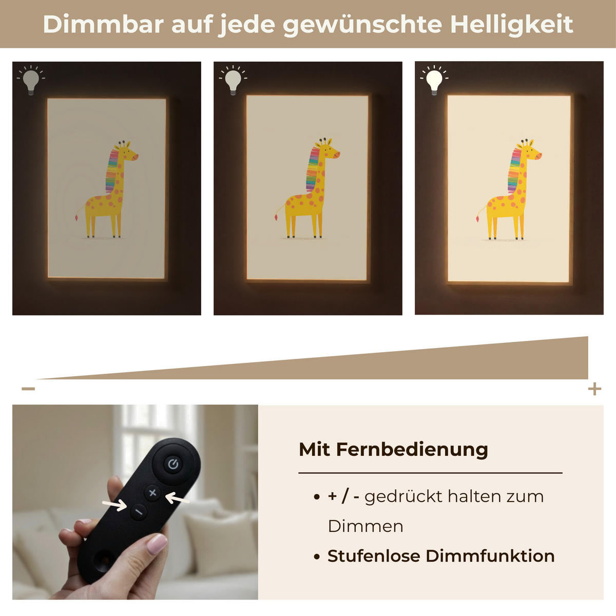 NACHTTISCHLAMPE MIT AKKU Giraffe - Regenbogenmähne - Beige 60x90 cm - Beige, Holzwerkstoff (8/60/90cm) - OnlyWow