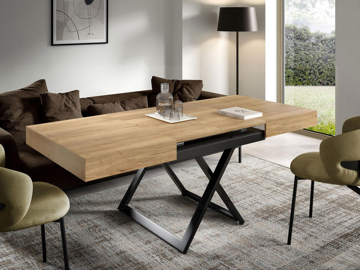 COUCH-/ESSTISCH Sanna X Halifax Eiche natur 120 - 200 / 80 / 27 - 80cm - Alteiche/Schwarz, Holz/Holzwerkstoff (80/120/27cm) - Feldmann-Wohnen
