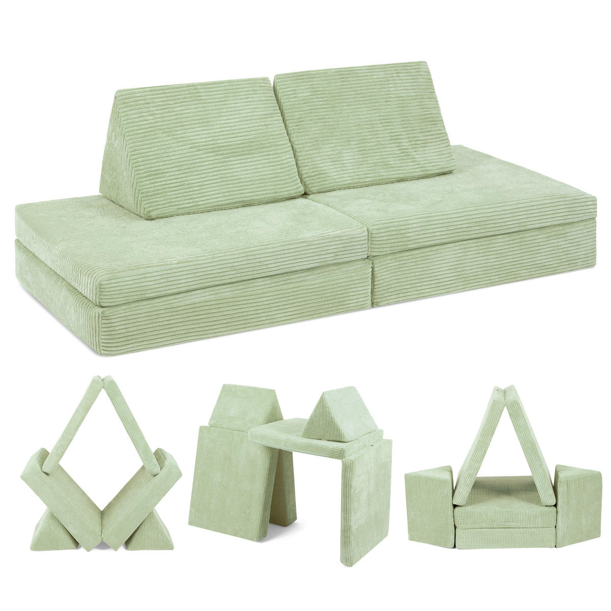 KINDERSOFA Spielparadies - Hellgrün, Textil (66/52/150cm) - Linodino