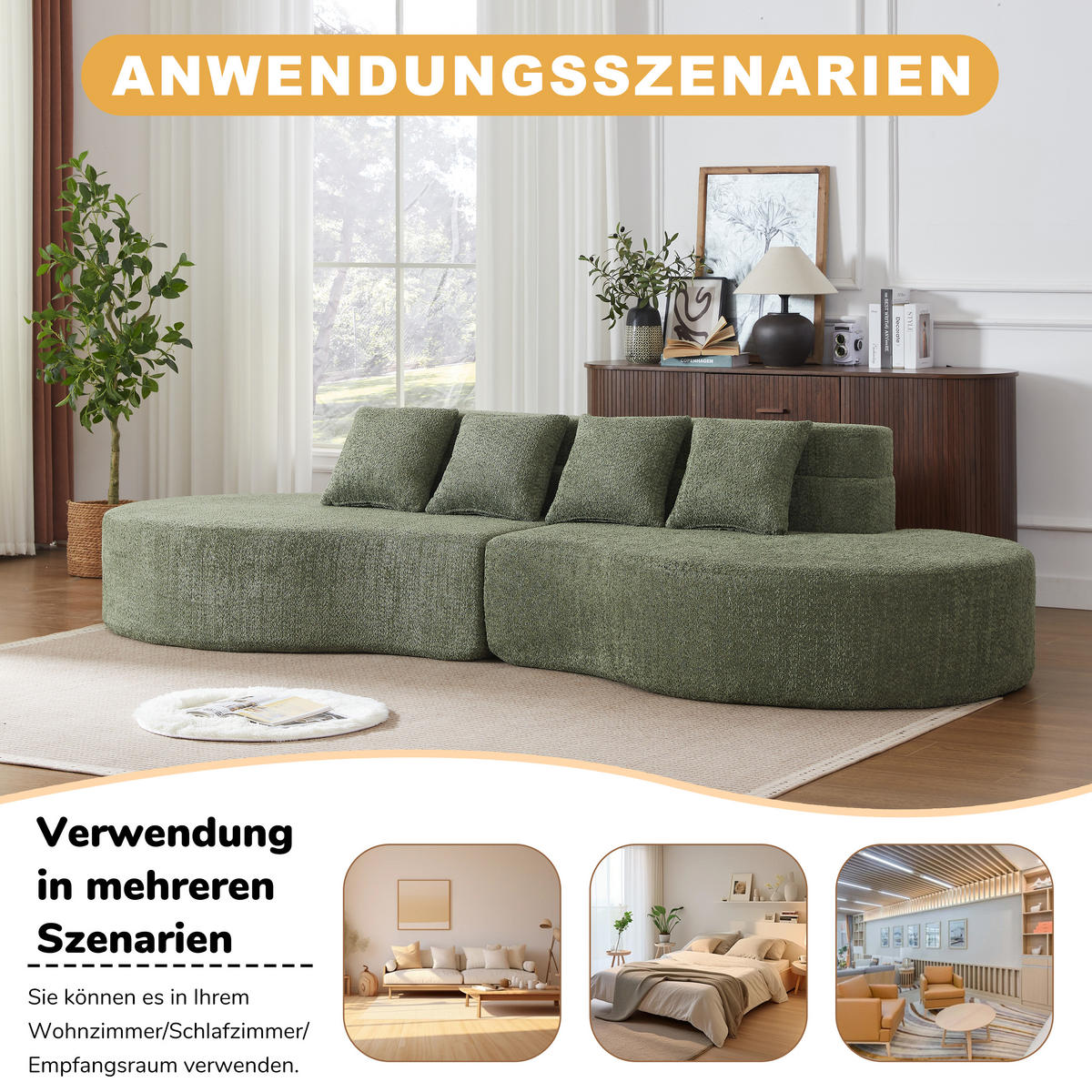 4-SITZER SOFA Chenille Grün modular - Grün, Textil (310/65/110cm) - WISHDOR