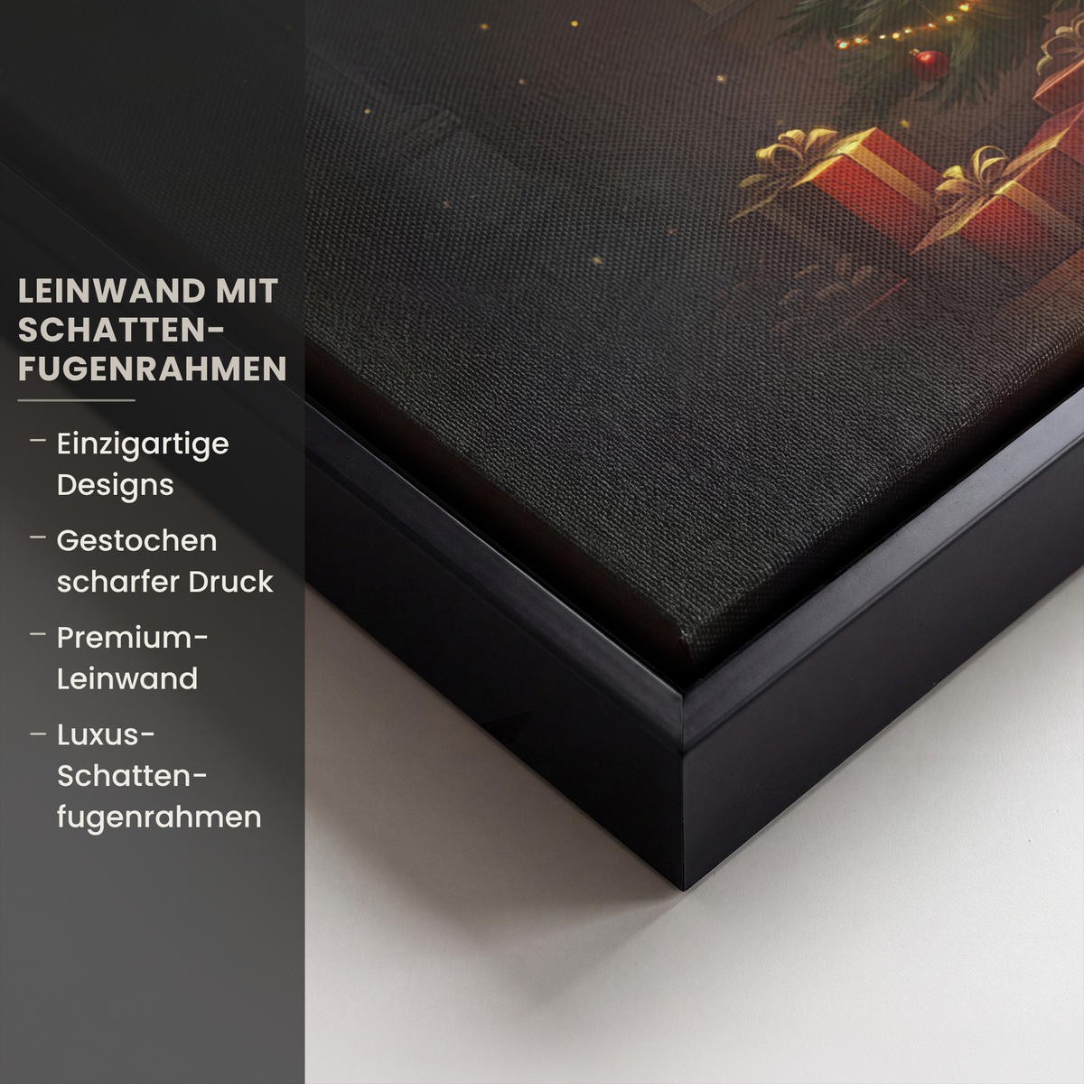 LEINWAND Bilder mit Rahmen - Weihnachtsbaum - Geschenk - Winter - 40x30 - Grün, Textil (40/30cm) - MuchoWow