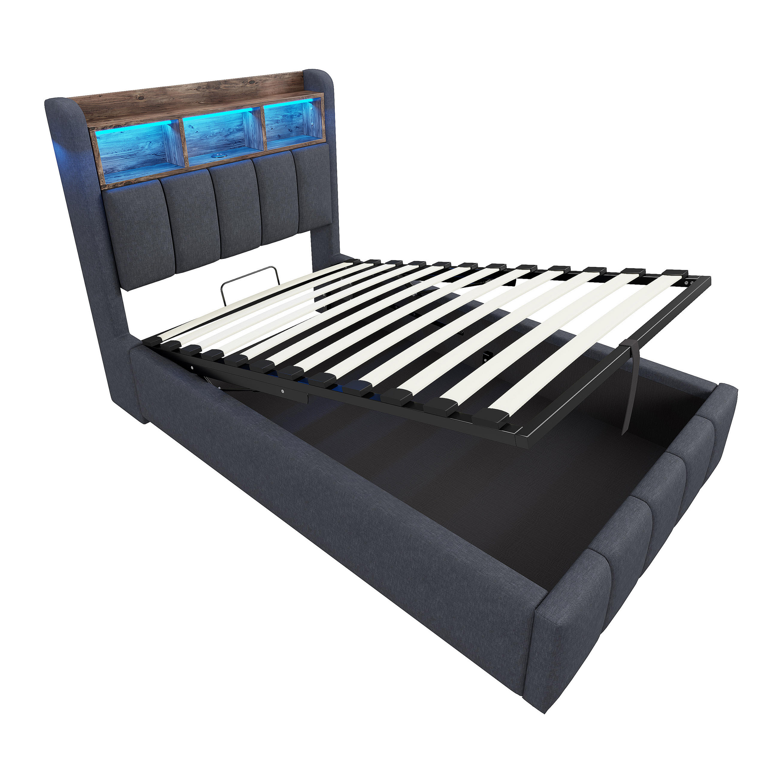 STAURRAUMBETT 90/200 cm DE-01949, in Grau, mit LED, USB und hydraulischem Stauraum - Grau, Metall (90/200cm) - ComfortXL