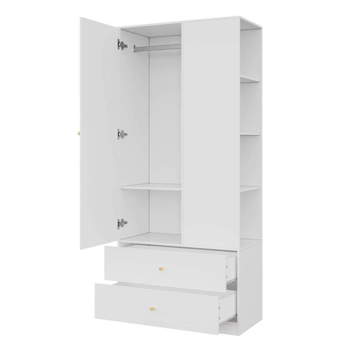 KLEIDERSCHRANK mit Spiegel 1 Tür Schubladen Weiß Modern - Weiß, Holzwerkstoff (80/180/40cm) - FLIEKS