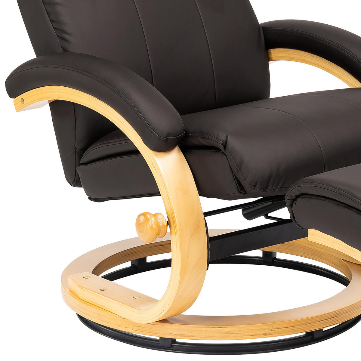 RELAXSESSEL mit Hocker - Beige/Dunkelbraun, Holz/Kunststoff (69/96/82cm) - home24