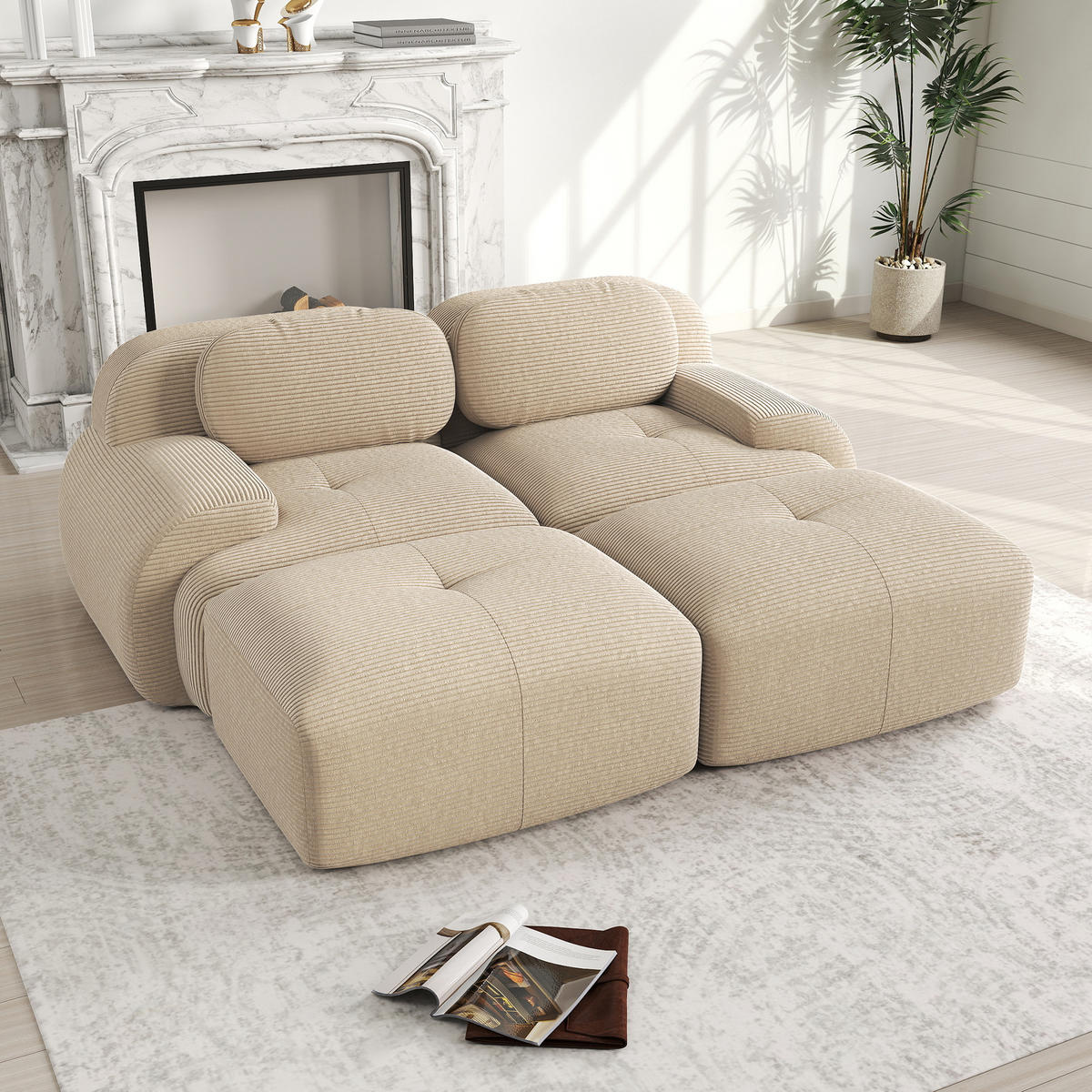 2-SITZER SOFA Cord Beige mit rutschfester Unterseite - Beige, Textil (208/75/178cm) - WISHDOR
