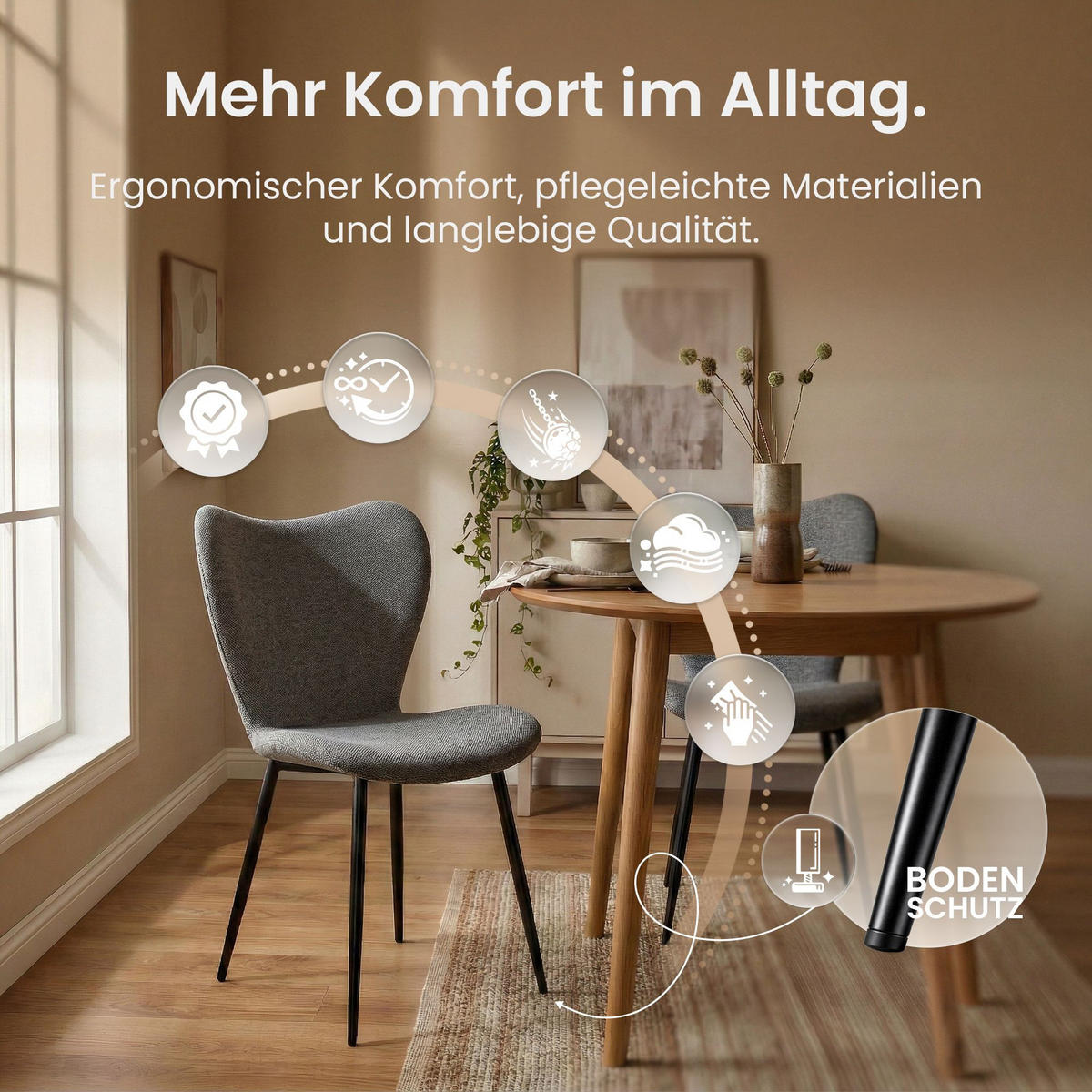 ESSZIMMERSTUHL Stoff Grau - Schwarz/Grau, Textil/Metall (50/80/58cm) - CLP