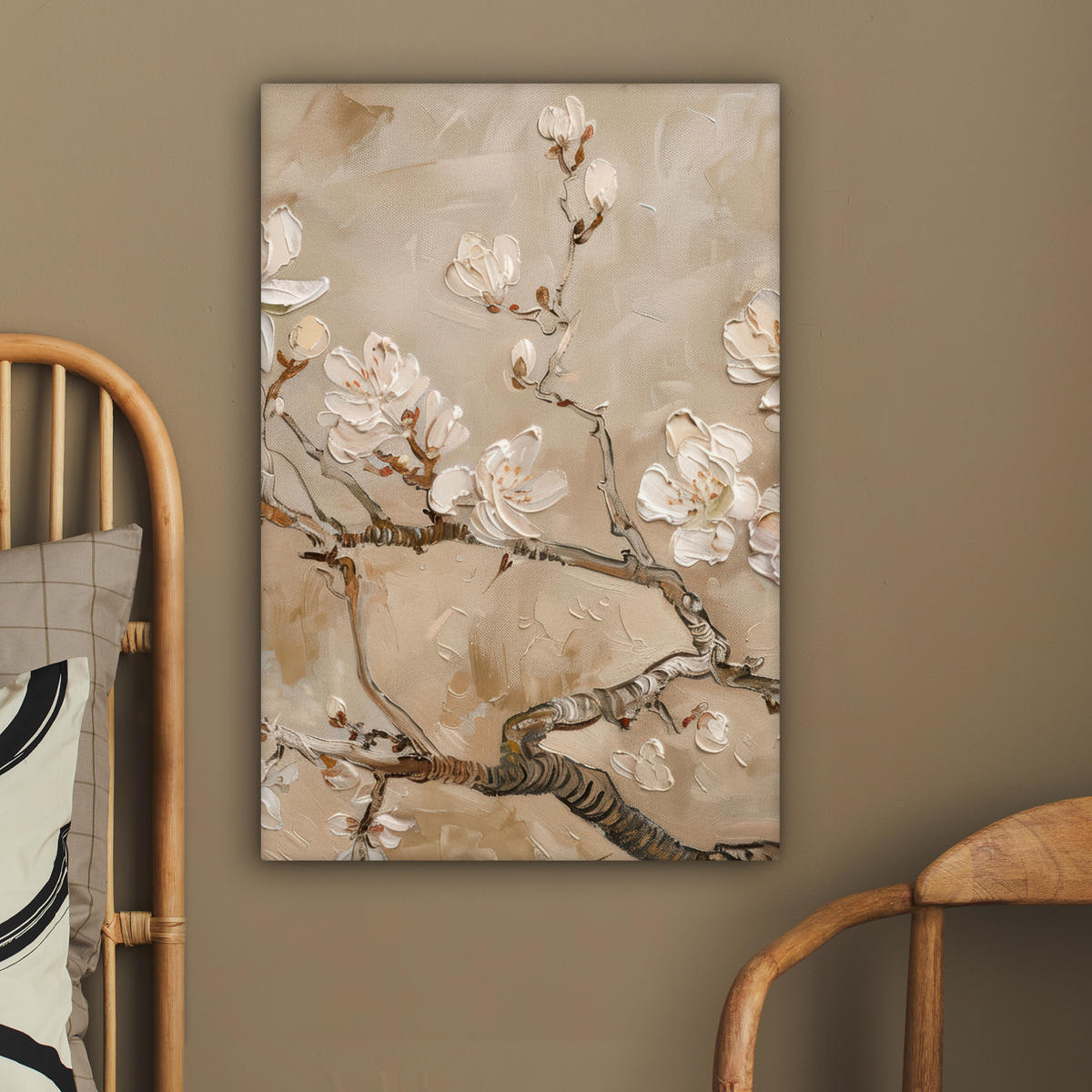 LEINWANDBILD - Blumen - Modern - Beige - Weiß - Blüte - 60x90 - Kunstdruck - Beige, Textil (60/90cm) - MuchoWow