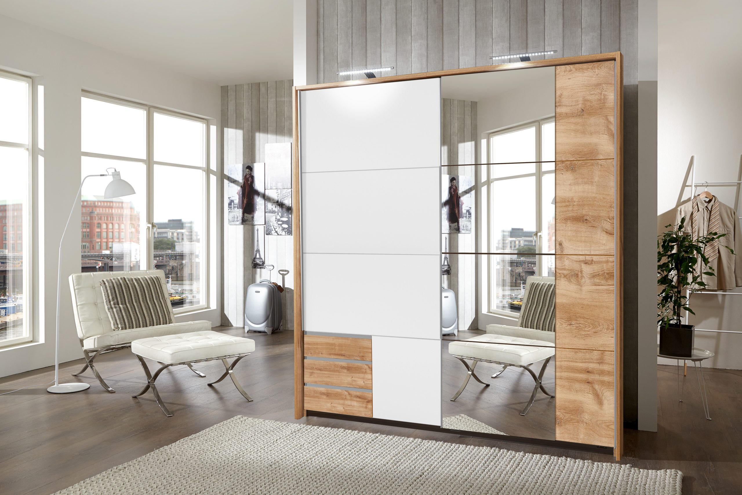 PASSEPARTOUTRAHMEN zu Kleiderschrank Emden in Plankeneiche Weiß - Braun, Holzwerkstoff (138/200/12cm)