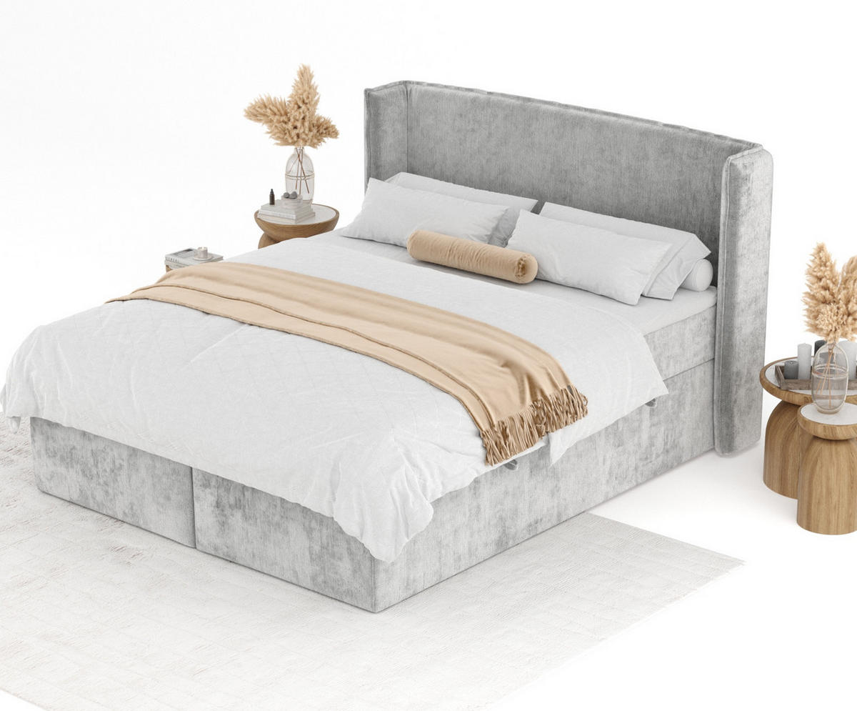BOXBETT Skyline Hellgrau 200/200 cm mit Matratze und Topper - Schwarz/Grau, Holz/Holzwerkstoff (200/200cm) - Maison de Reve