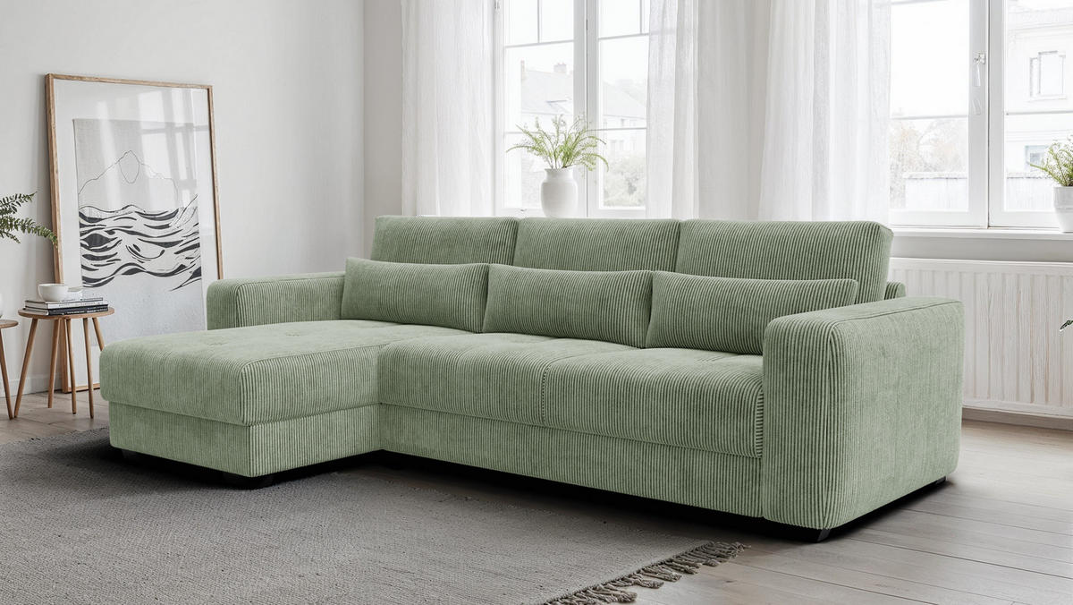 ECKSOFA OLI 4-Sitzer links, salbeigrün - Salbeigrün, Holz/Textil (295/172cm) - Courtois Laville