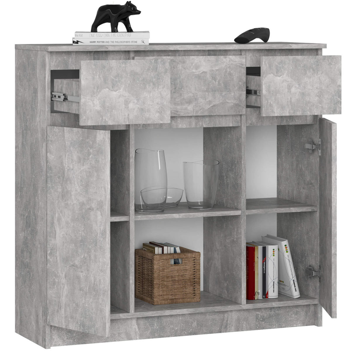 KOMMODE Steingrau 35x101x98 cm - Grau, Holzwerkstoff (101/98/35cm) - Akord