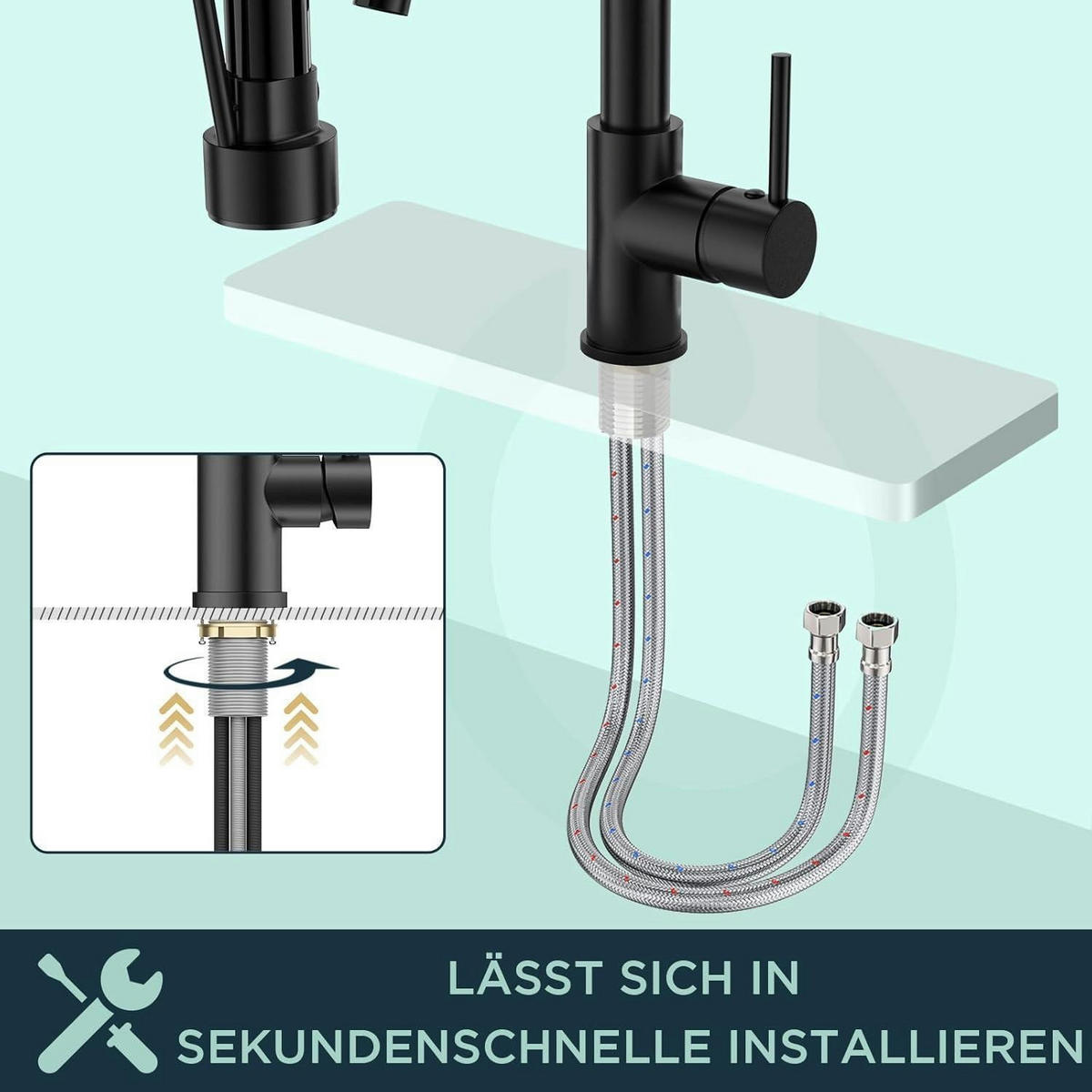 KÜCHENARMATUR Schwarz 360° Schwenkbar mit Doppelspray - Schwarz, Metall (10.7/44.2/20.5cm)