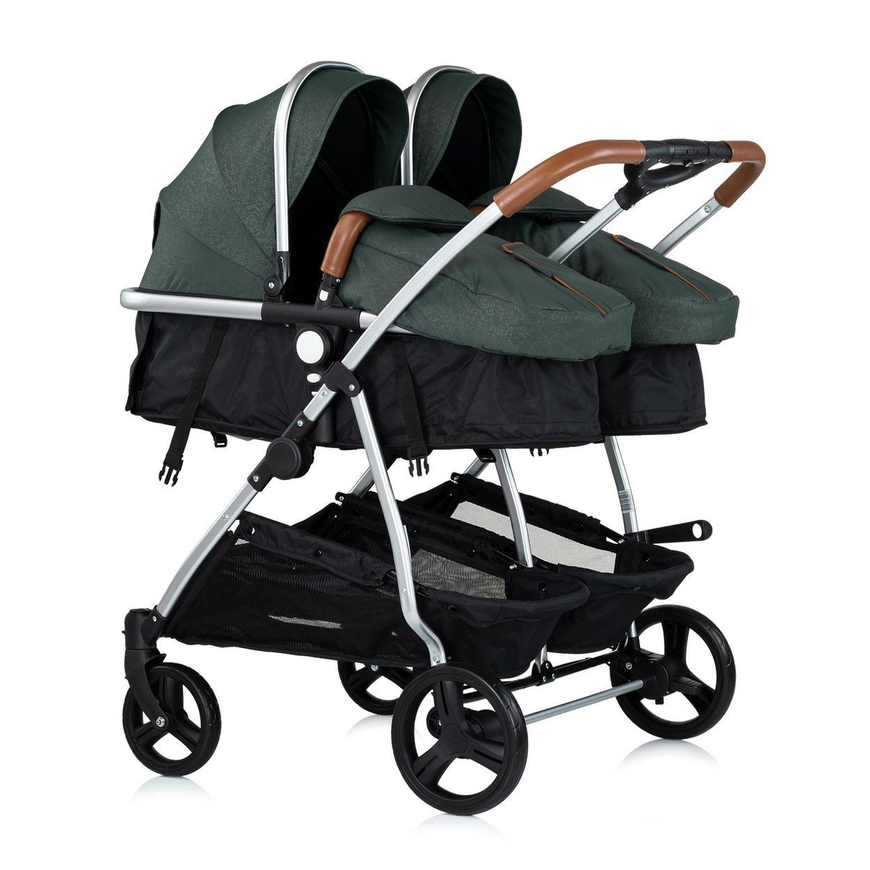 GESCHWISTERKINDERWAGEN Duo Smart tannengrün klappbar, umbaubar, verstellbar, Fußsack - Grün, Metall (80/75/104cm) - Chipolino