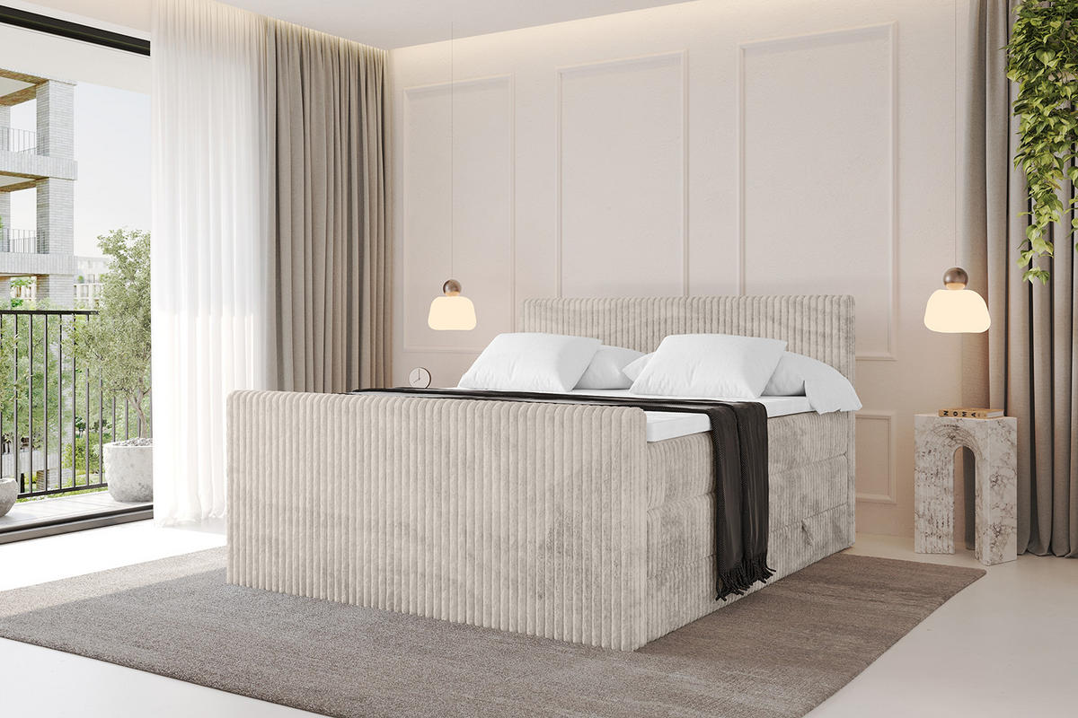 BOXSPRINGBETT mit Matratze H3|H4 und Lattenrost - TOLO-Z KING 180x200 Cord - Creme - Creme, Holzwerkstoff (180/200cm) - ALTDECOR