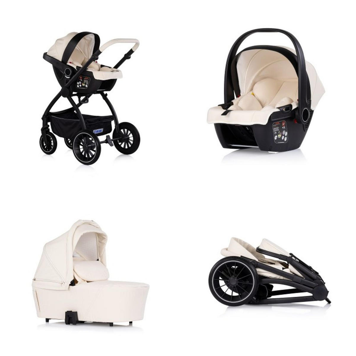 KOMBIKINDERWAGEN Prestige 3 in 1 beige-schwarz Babywanne Rucksack i-Size Babyschale - Beige, Metall (85/59/123cm) - Chipolino