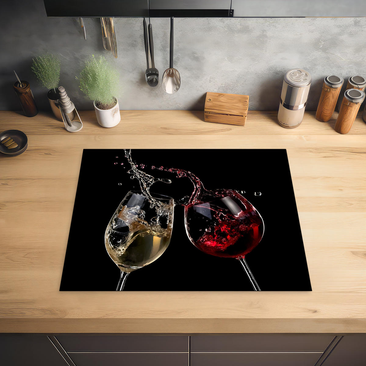 HERABDECKPLATTE - Rotwein - Weißwein - Glas - Schwarz - 65x55 - Weinrot, Kunststoff (65/55/0.2cm) - MuchoWow