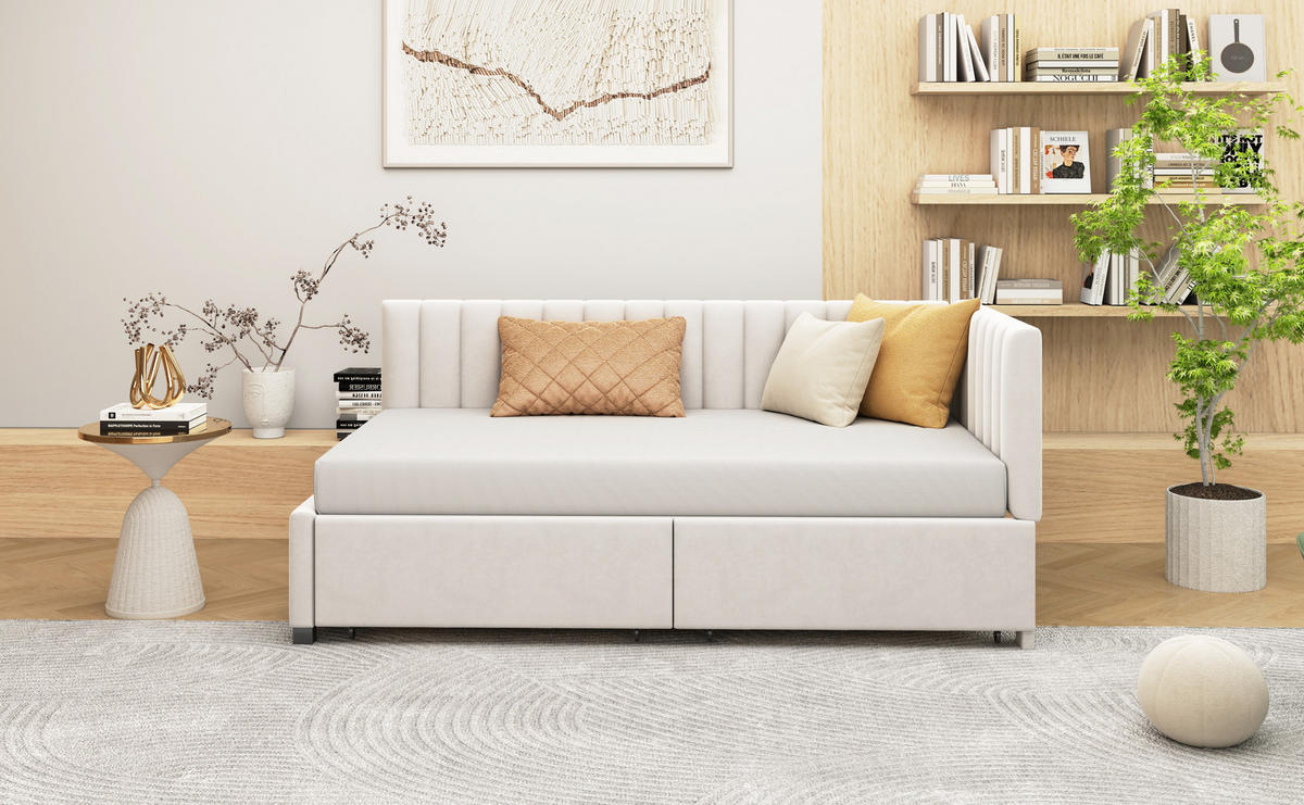 POLSTERBETT 90x200 cm Schubladen beige - Beige, Textil (90/200cm) - Fortuna Lai