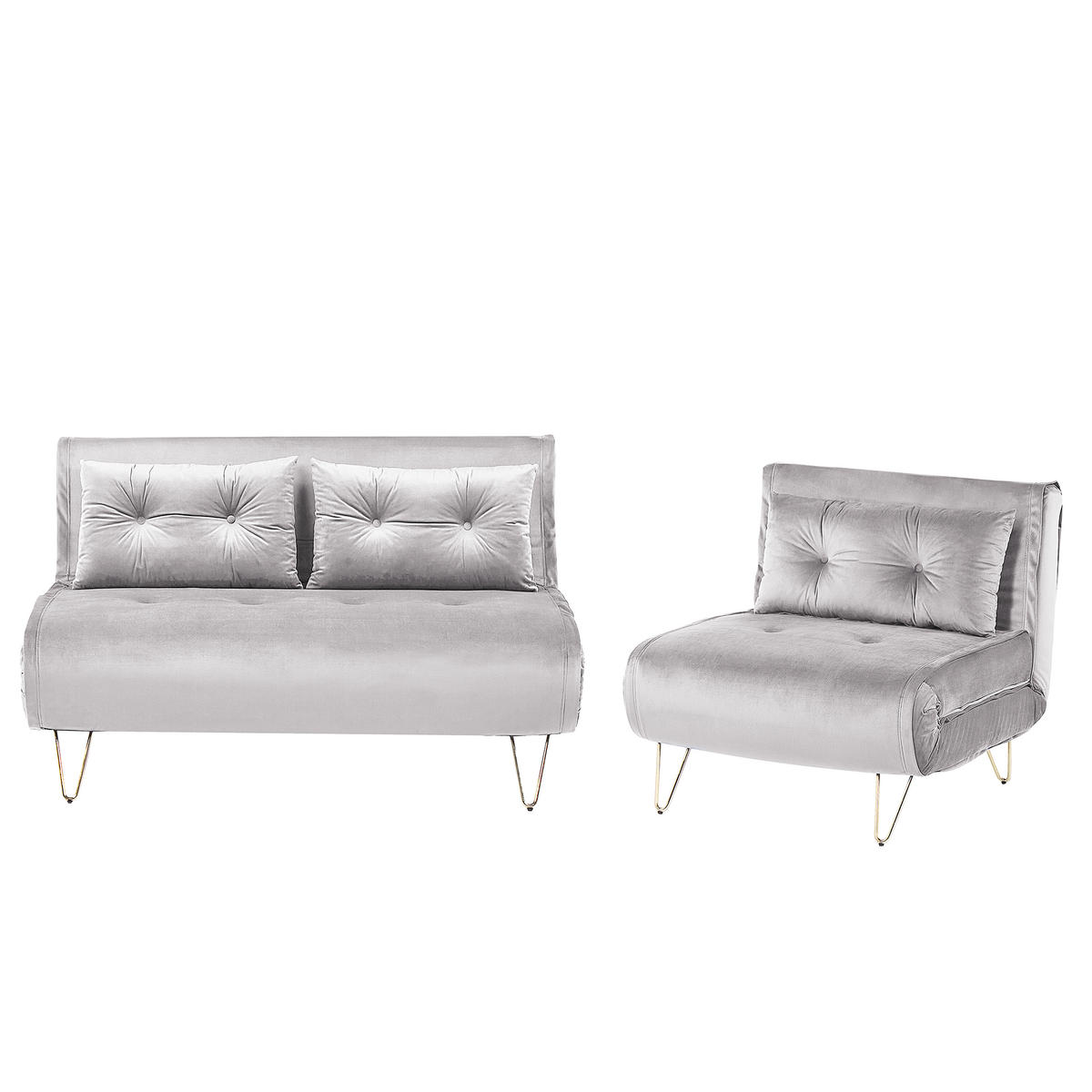 SOFA-SET 3-sitzer Samtstoff Grau Vestfold - Grau, Textil (130/81/78cm) - Beliani