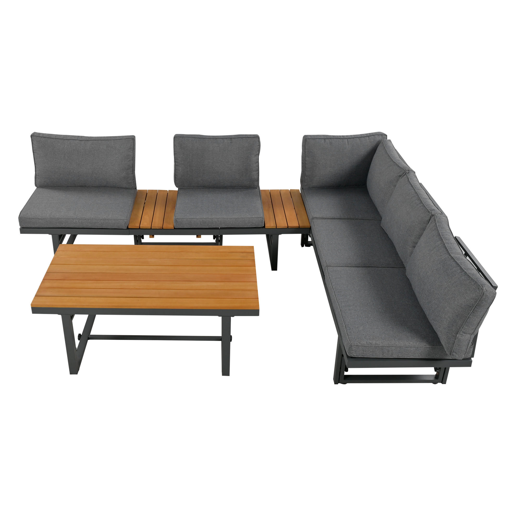 LOUNGE-SET 186/64/76 cm grau aus Eisen mit Akazienholz, verstellbar - Grau, Metall - OKWISH