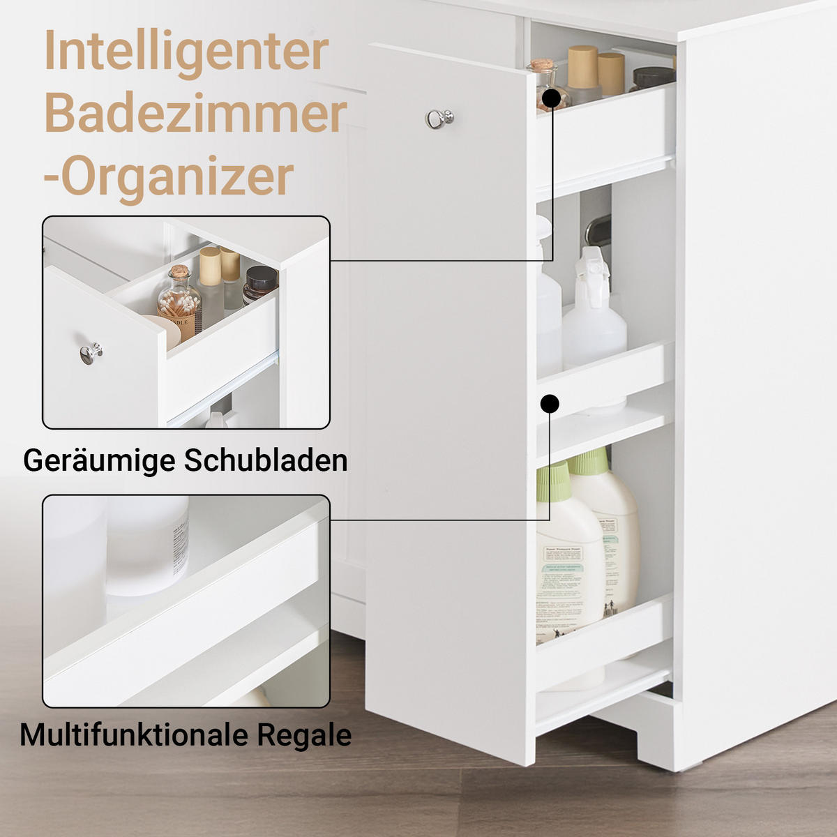 WÄSCHESCHRANK, Badschrank mit 2 Wäschesäcken, 78x38x90cm - Weiß, Holzwerkstoff (78/90/38cm) - SoBuy