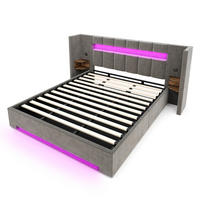 POLSTERBETT 180/200 cm Dunkelgrau mit 2 USB und LED-Licht - Dunkelgrau, Textil (180/200cm) - Oxeza