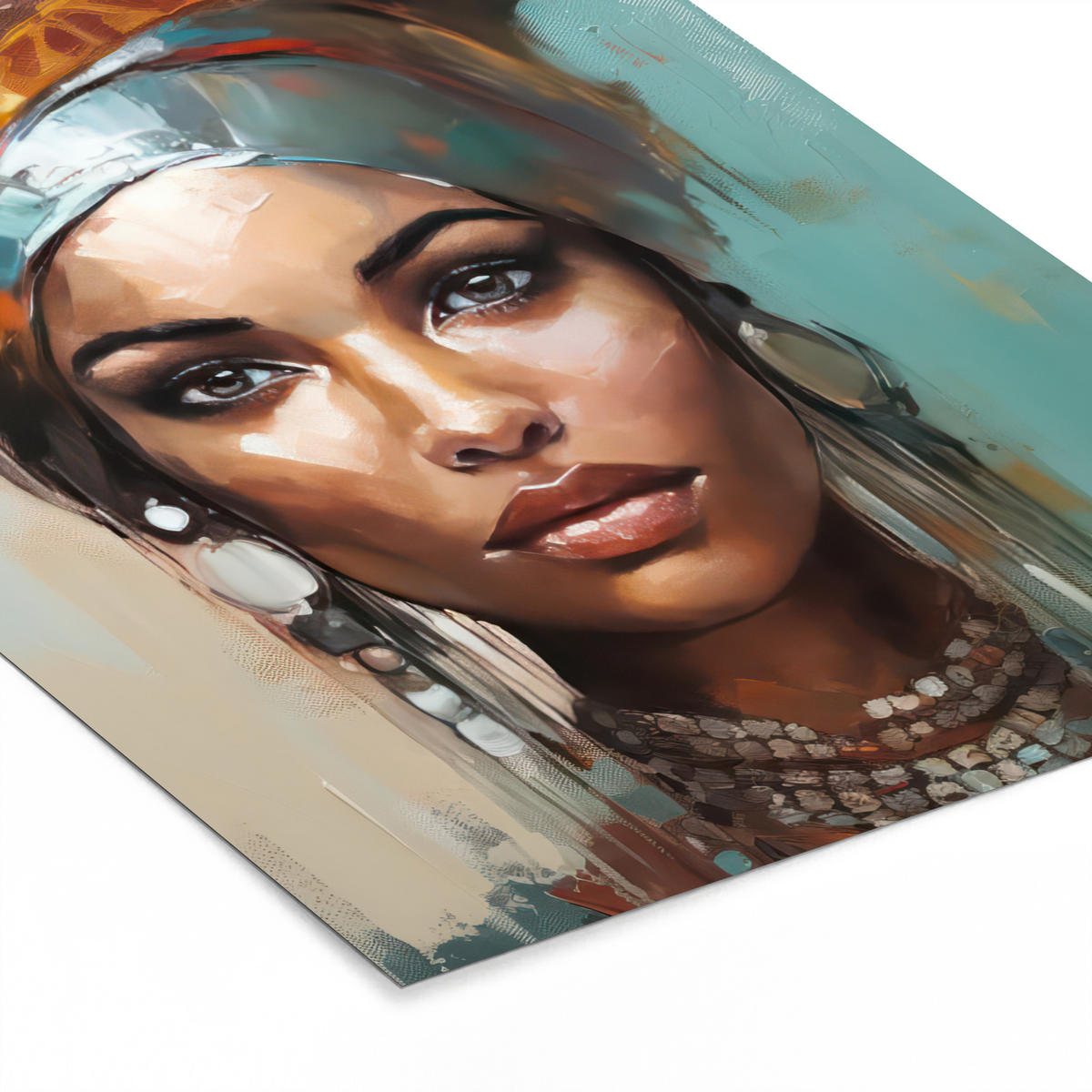 GERAHMTES BILD Frau - Kunst - Schmuck - Porträt 30x40 cm - Blaugrau, Papier (30/40cm) - MuchoWow