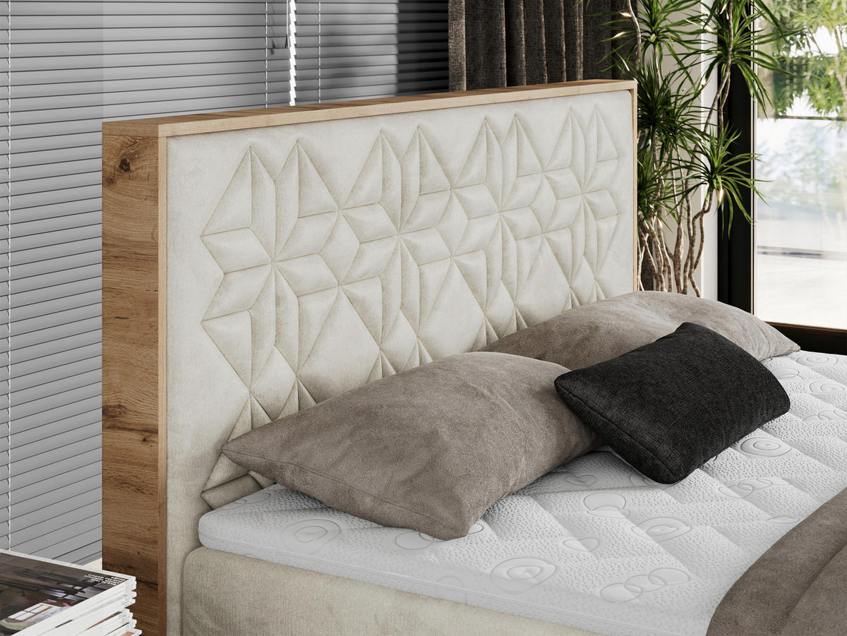 BOXBETT NESSI - 140/200 Beige Velvet - H3 - Beige, Holz/Textil (140/200cm) - MKS