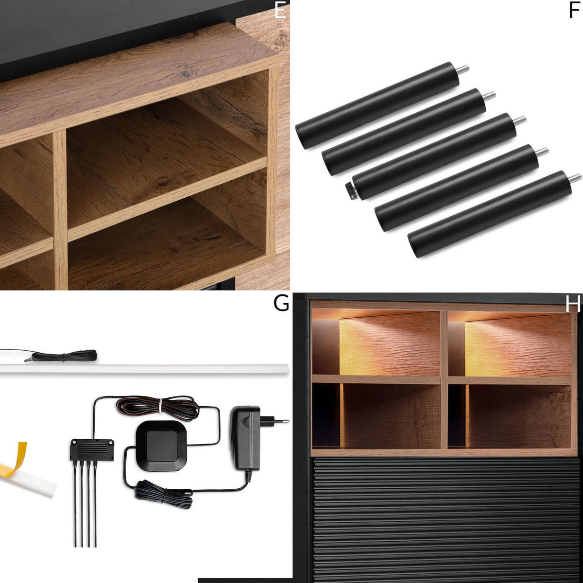 KOMMODE LOFTY Kreuzeinlage, schwarz / Eiche natur - Eichefarben/Multicolor, Holzwerkstoff (102/83/41cm) - KONSIMO®