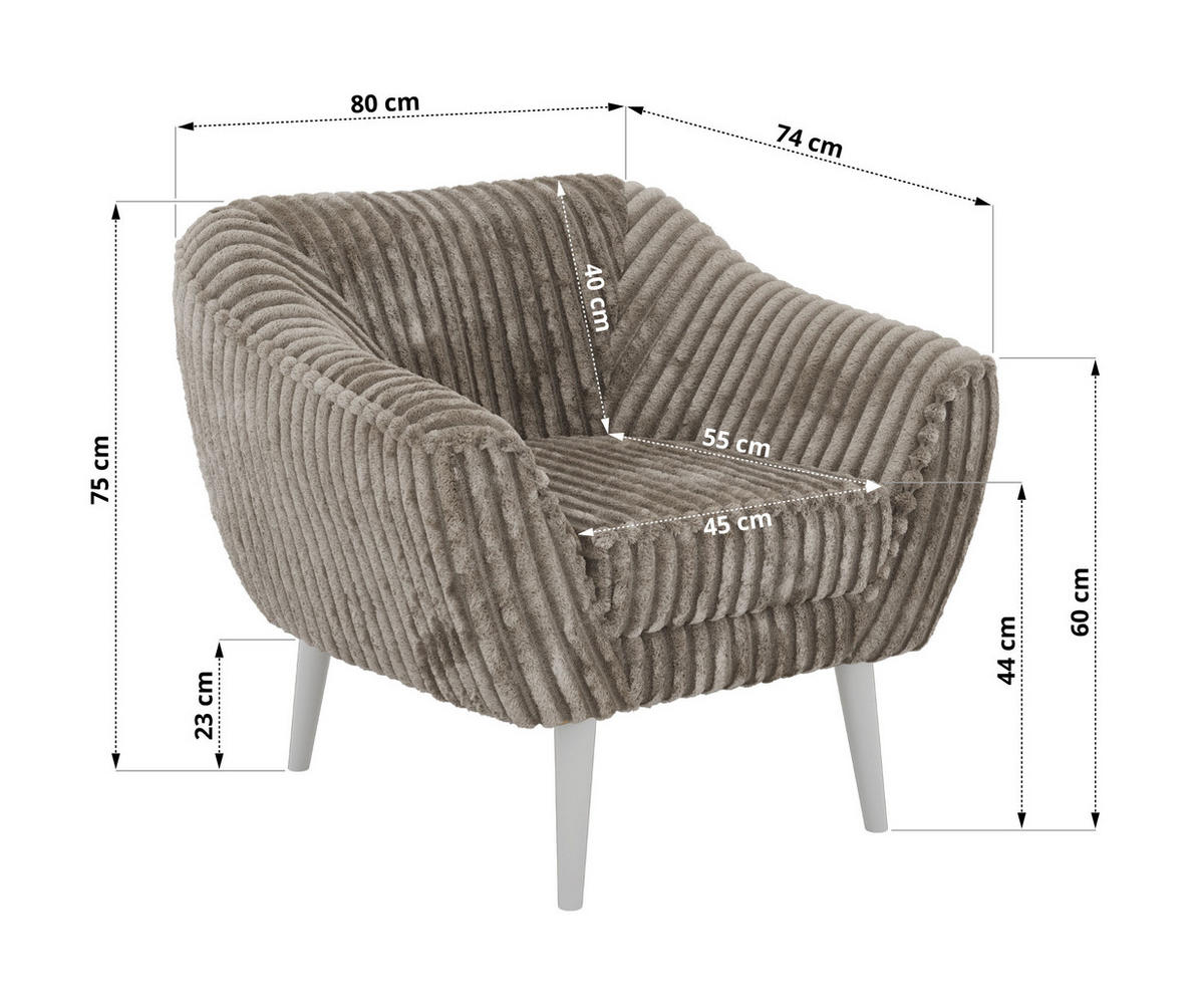 KŘESLO PIRS - Světle hnědá Manšestr - Bílé nohy - bílá/světle hnědá, kompozitní dřevo/textil (80/75/74cm) - MKS
