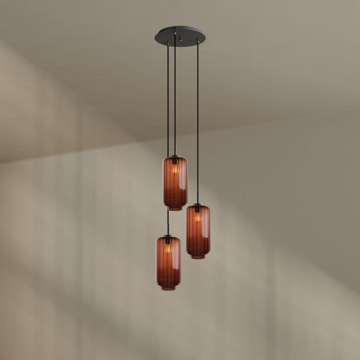 GALERIELEUCHTE Velo 3-flammig Braun Ø 18cm - Schwarz/Braun, Glas (18/18/33cm) - s.luce