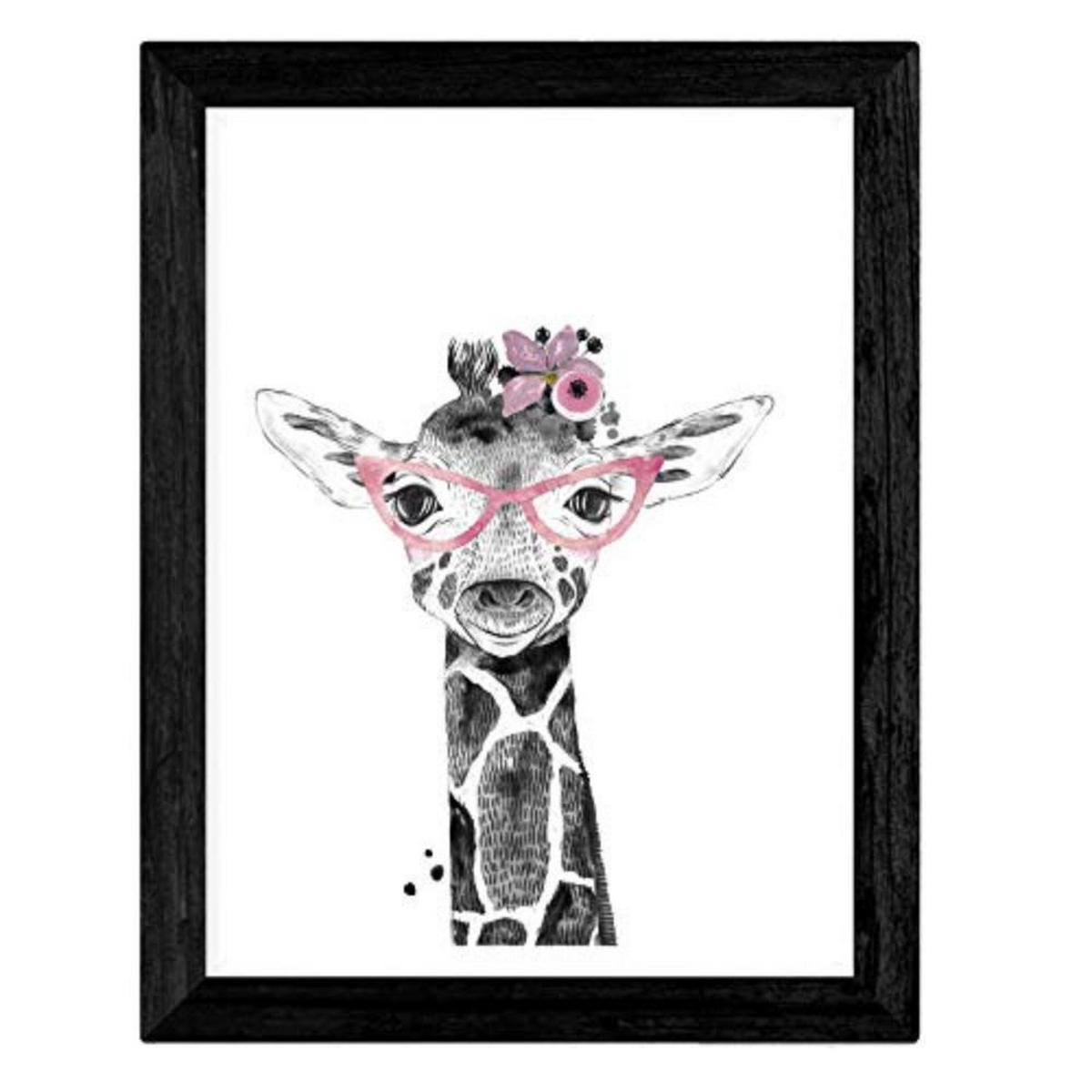 POSTER Set mit 4 „Tiere mit rosa und schwarz Accessoires“ A3 Rahmenlos - Klar, Papier (29.7/3cm) - Nacnic