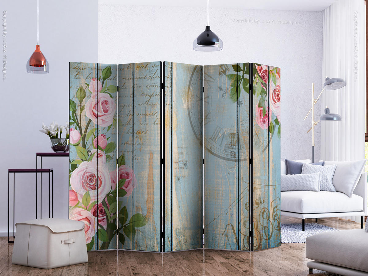 PARAVÁN Akustický 5-dielny 225x172 cm Ruže Kvety - viacfarebná, drevo/textil (225/172/3cm) - Muralo