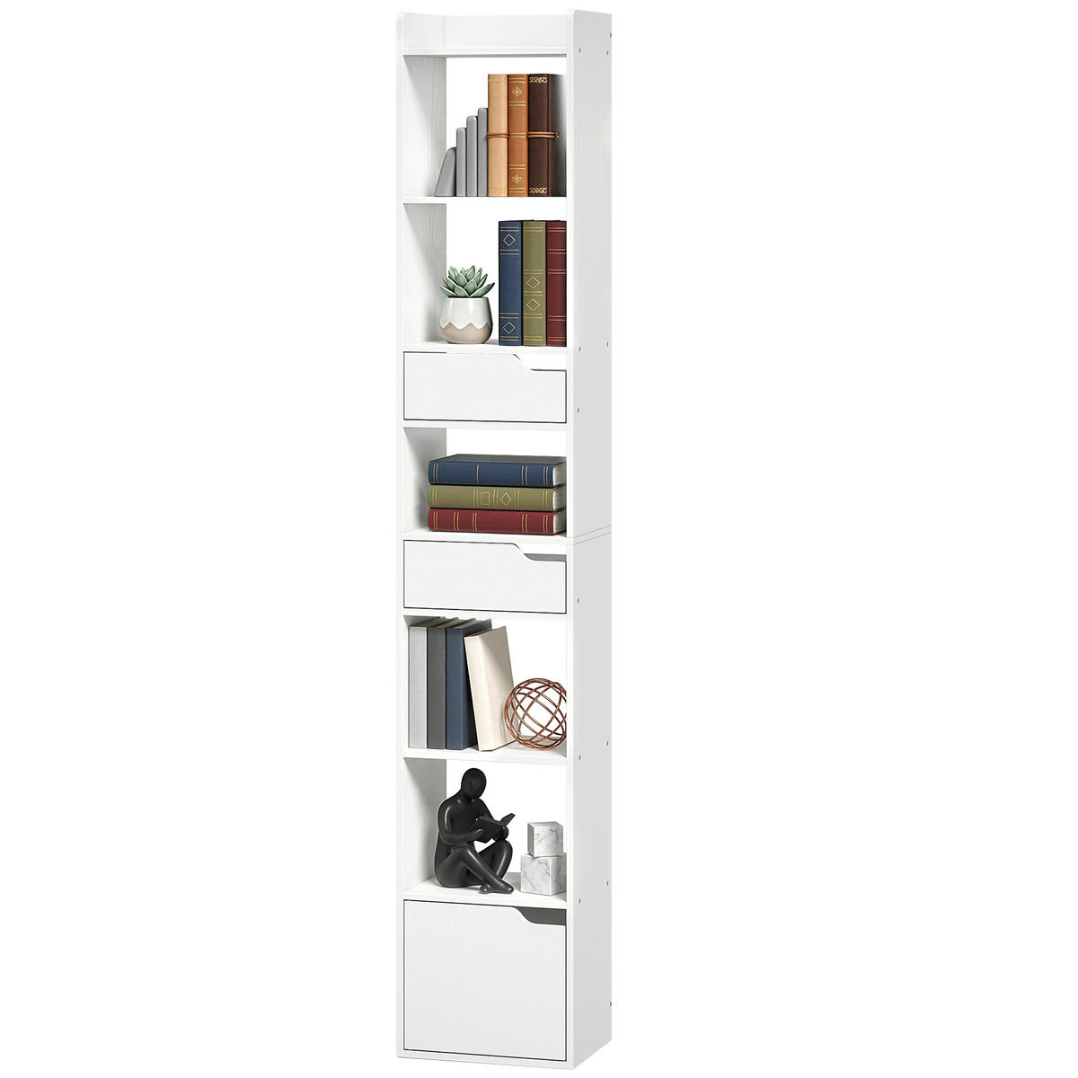 AKTENREGAL DE-14518 schmal mit Tür und 2 Schubladen Weiß - Weiß, Holzwerkstoff (24/181.5/32cm) - ComfortXL